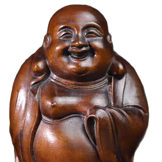 黄杨木老货旧藏笑脸大肚弥勒佛手把件文玩实木雕刻中式工艺品挂件|undefined