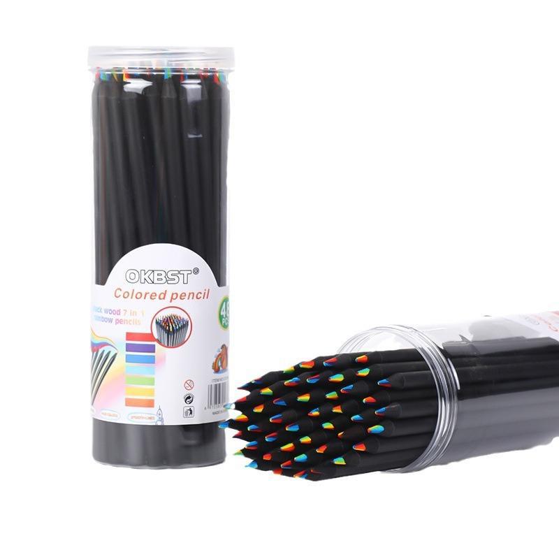 Paquete de barril 48 lápices de arco iris 7 colores uno multicolor de plomo Pequeño Libro Rojo degradado color Siete colores lápiz de color mágico