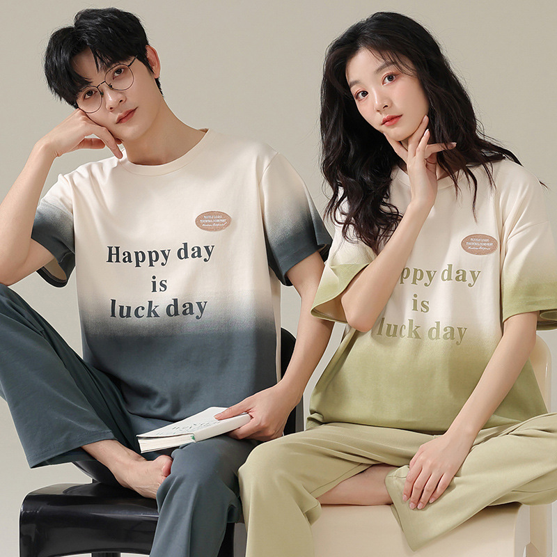 Couple's Pajamas Summer Cotton Short-sleeved Shorts One-man One-woman Suit Cute Cartoon Cotton Pullover Home Clothes Summer