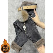 特厚羊羔绒牛仔裤小脚牛仔裤女新裤大码胖mm加厚保暖弹力冬天裤子