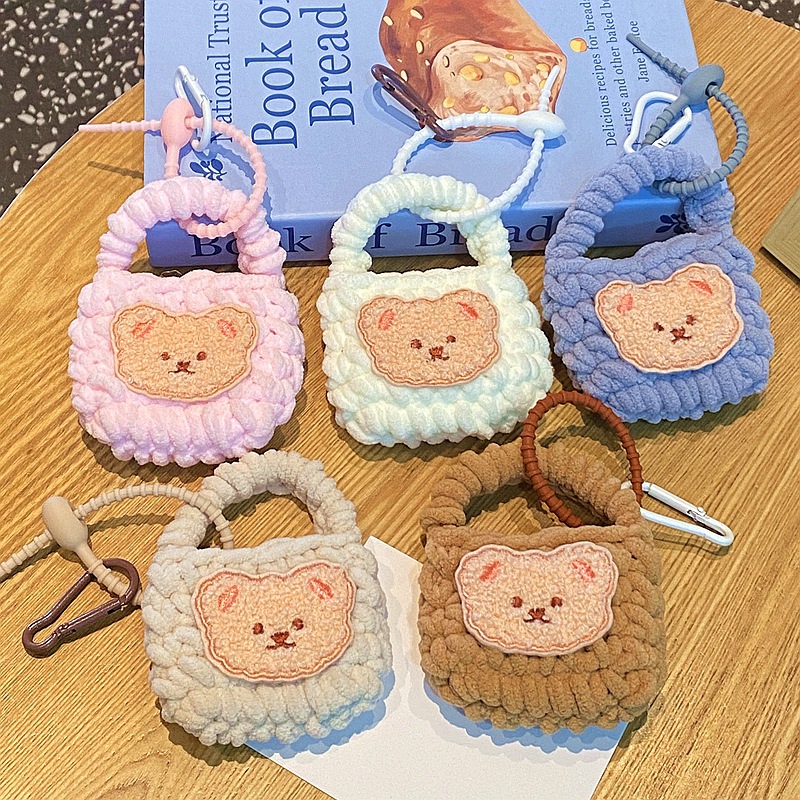 Tejido a mano, bolsas de auriculares de oso, bolsas de cambio, lindas mini bolsas, colgantes de peluche, colgantes prácticos para amigos