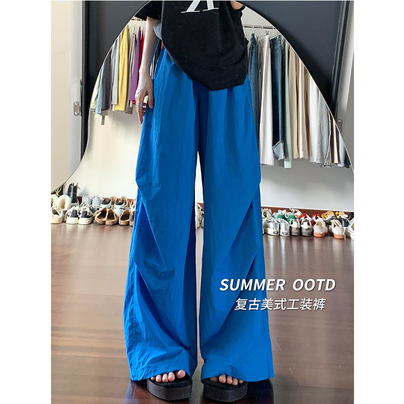 Blue Quick-Dry Work Pants for Women, Summer Thin Style, 2026 New Model, Loose Casual Niche Style, Drapey Parachute Wide-Leg Pants Blue Quick-Dry Work Pants for Women, Summer Thin Style, 2026 New Model, Loose Casual Niche Style, Drapey Parachute Wide-Leg Pants
