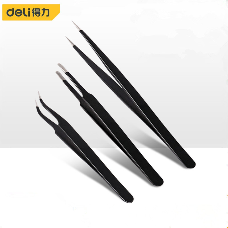得力不锈钢加厚镊子尖头列子高精密维修捏子防静电聂子夹子工具