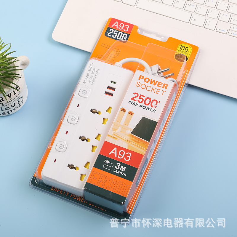 2USB + 1Type-c enchufe de paquete de alta frecuencia Arabia Saudita estándar británico estándar europeo estándar americano 110V a prueba de descargas eléctricas para niños