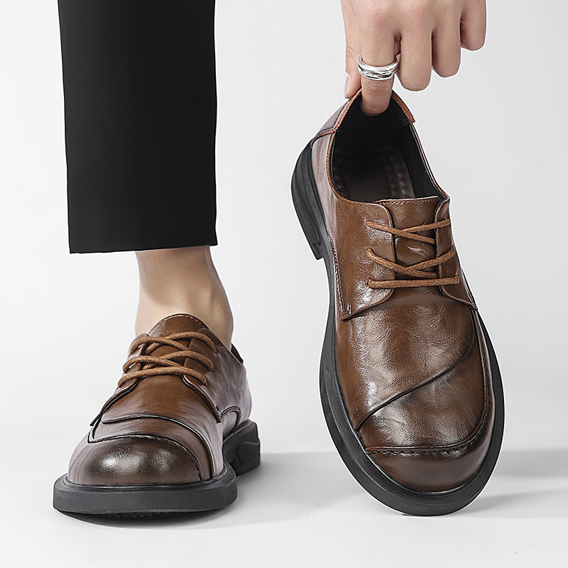 时尚潮搭休闲小皮鞋男 二层牛皮低帮马丁靴车缝线男士马丁鞋新款