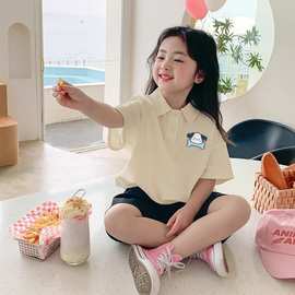 女童短袖Polo衫2025夏款潮流时尚学生翻领T恤中大童夏装休闲上衣