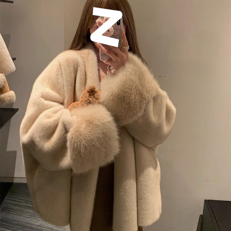 2025秋冬新款仿貂毛皮草保暖淑女外套女名媛风宽松版时尚大衣均码