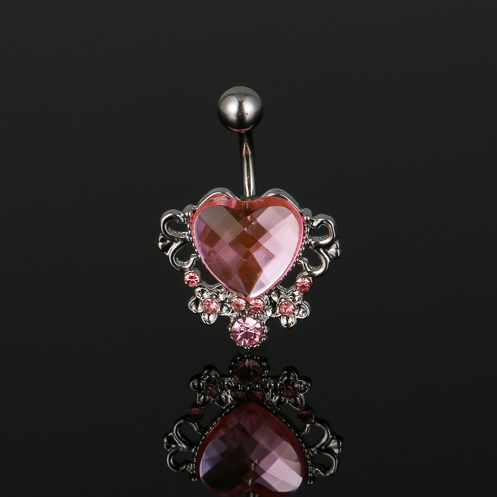 Heart-shaped Gemstone Belly Button Ring For Women Silver Piercing_voghion.com
