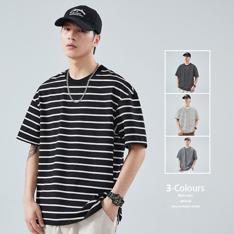 Danbaoni | Japanese Fresh Horizontal Stripe Juvenile Crewneck T-shirt Men's Summer New Loose Fashion Joker Short Sleeve