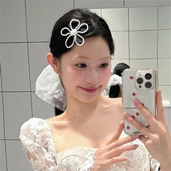 韩系镂空珍珠大花朵发夹女边夹侧边刘海夹后脑勺发饰百搭复古发卡