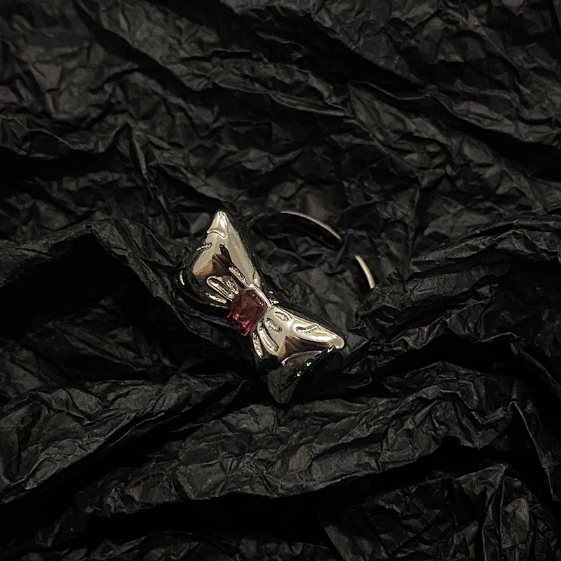 Sweet Heart Shape Bow Knot Copper Plating Zircon Open Ring