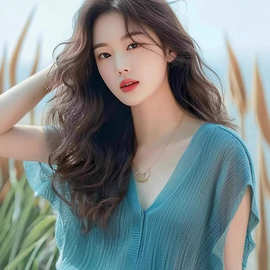 法式高级感夏季新款上衣宽松显瘦针织衫女时尚气质v领蓝色短袖