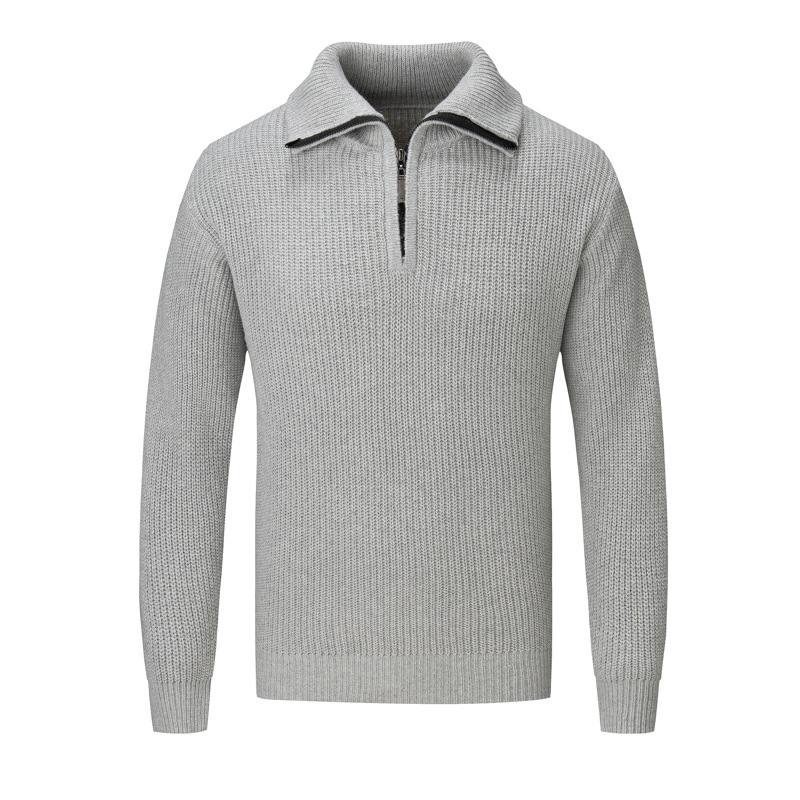 Suéter de cuello medio alto con cremallera para hombre, estilo holgado para otoño e invierno, tejido de punto de color sólido de alta gama, top de manga larga para comercio exterior