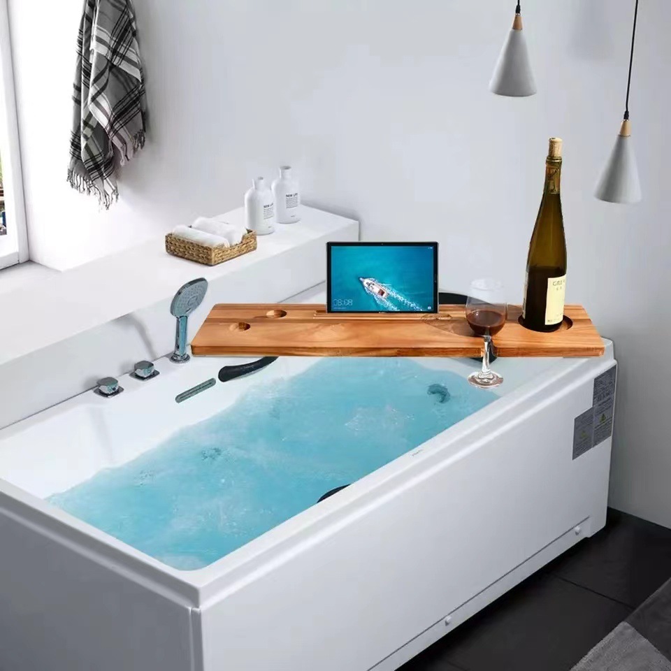 Bandeja de baño de bambú multifuncional bandeja de baño bandeja de baño con soporte para copas de vino y bandeja para teléfono móvil estante de baño de madera maciza
