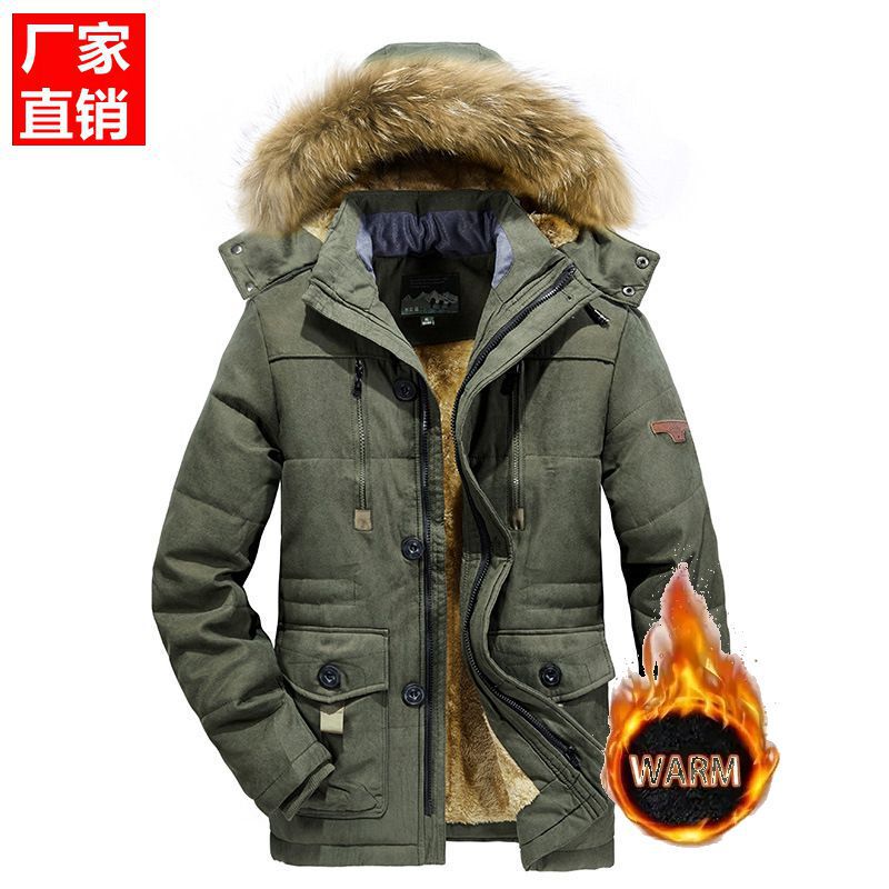 Factory Direct Sales Men's Cotton-Padded Winter Velvet Thickened Large Size Mid-Length Cotton-Padded Jacket Same Style Amazon Ready Stock