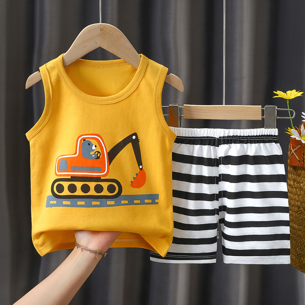 Traje de chaleco para niños, verano de algodón puro, nuevo estilo, verano para bebés, pantalones cortos coreanos, traje de dos piezas para niños