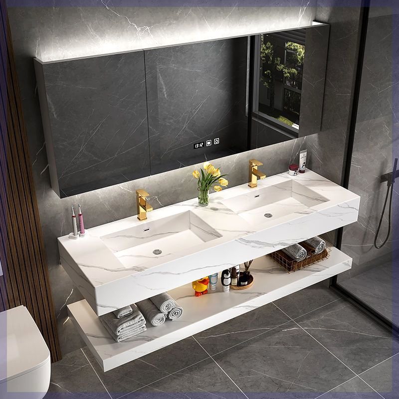 Light Luxury Slate Integrated Bathroom Cabinet Combination Double Basin Washbasin Bathroom Large Size Double Basin Smart Washbasin