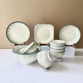 简约陶瓷碗家用北欧风陶瓷碗盘餐具创意汤碗菜盘面碗米饭碗果盘