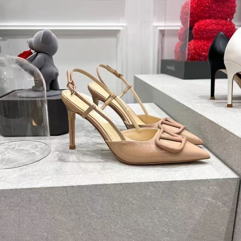 Summer high heels made of patent leather nude