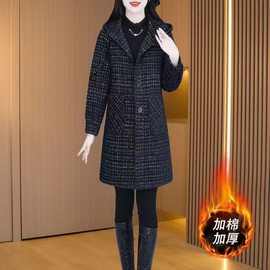 高档水晶绒毛呢大衣秋冬气质减龄棉服外套女新款洋气休闲连帽风衣