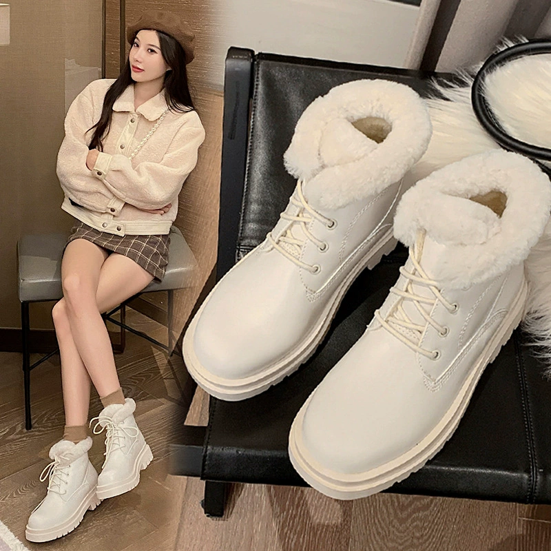 Новинка 2024 года, хлопковая обувь, женские интернет-знаменитости, самая популярная подходящая обувь, ботинки Martin, короткие ботинки на толстой подошве, кожаные зимние ботинки, женские зимние ботинки, бархатные утепленные