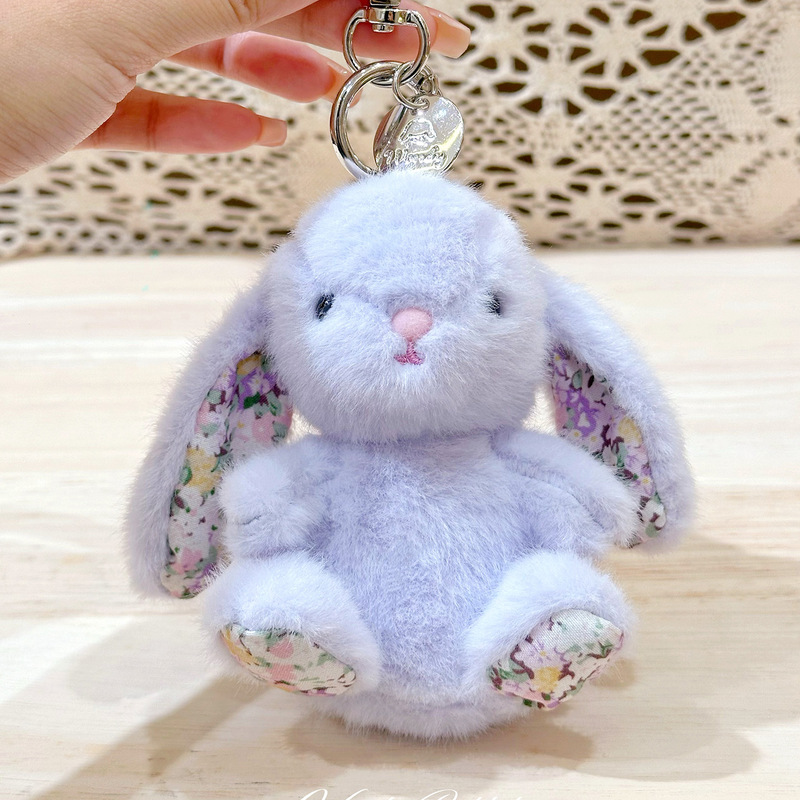 本物のウェンディウサギ座り姿勢ぬいぐるみペンダントかわいい花ウサギ人形人形スクールバッグキーホルダー小さなギフト卸売|undefined