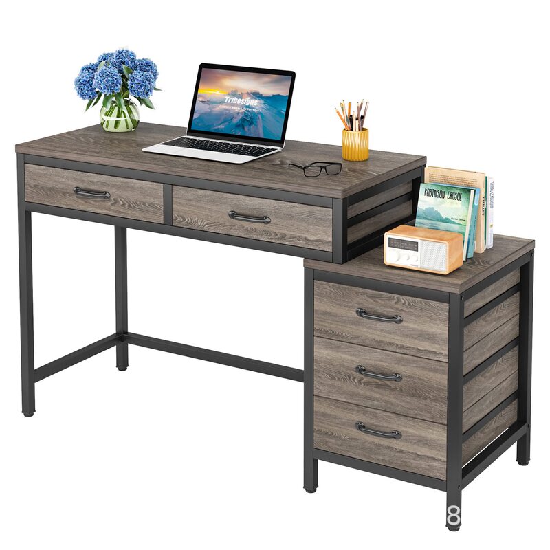 Cross-Border Exclusive Simple Modern Home Computer Desk with Drawer, Gray Multifunctional Desk Printer Stand