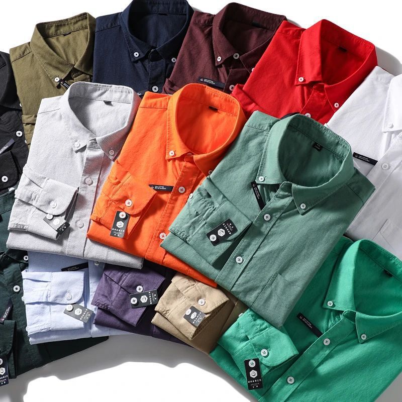 Spring and Autumn men's washed cotton Oxford long-sleeved shirt soft breathable solid color business casual men's shirt trendy men's clothing Spring and Autumn men's washed cotton Oxford long-sleeved shirt soft breathable solid color business casual men's shirt trendy men's clothing