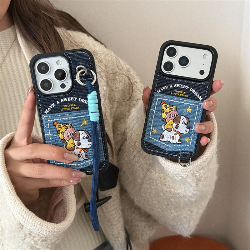 Denim Embroidered Star Man Dalmatian Suitable for Iphone17 Apple 16Promax/15/14 Mobile Phone Case New Style