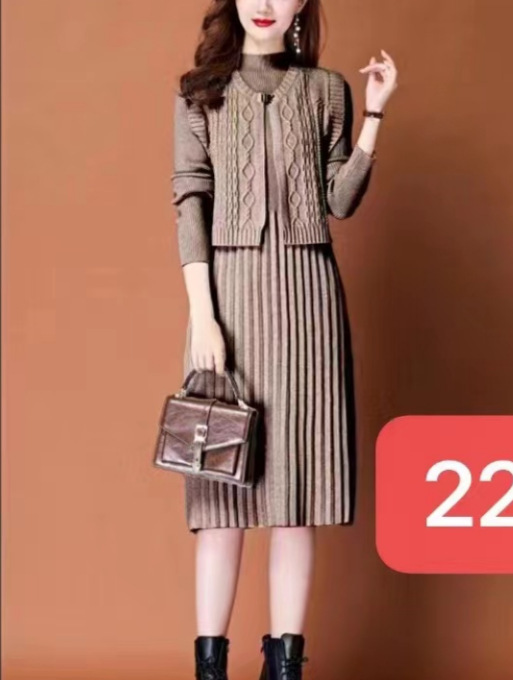 秋冬套装两件套连衣裙女装2025新款配大衣针织毛衣裙春秋季打底裙|undefined