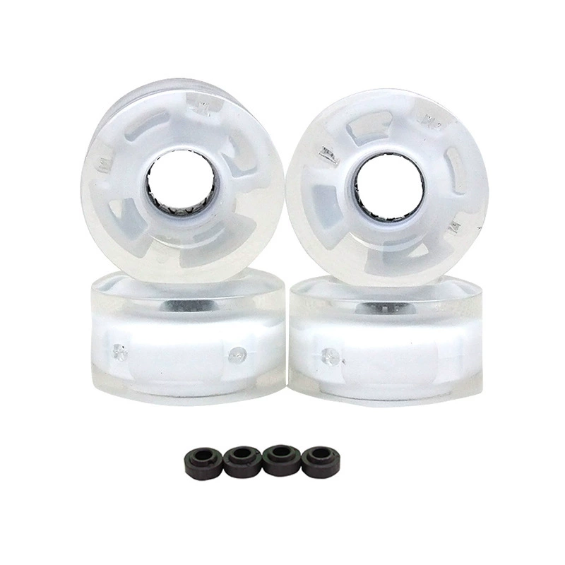 Flashing polyurethane skate wheels, 32 mm, LED motion‑activated, blue/white/pink, sets with tools
