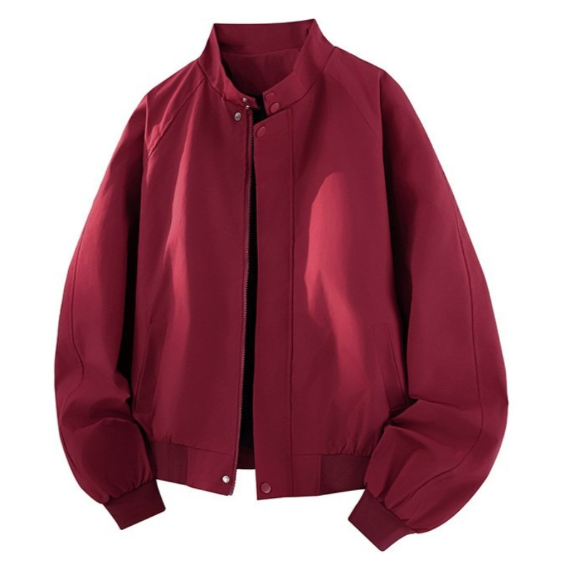 American-Style Red Jacket for Men, Spring Silhouette Coat, Stand Collar, Loose Fit Baseball Jacket, 2026 New Spring Collection
