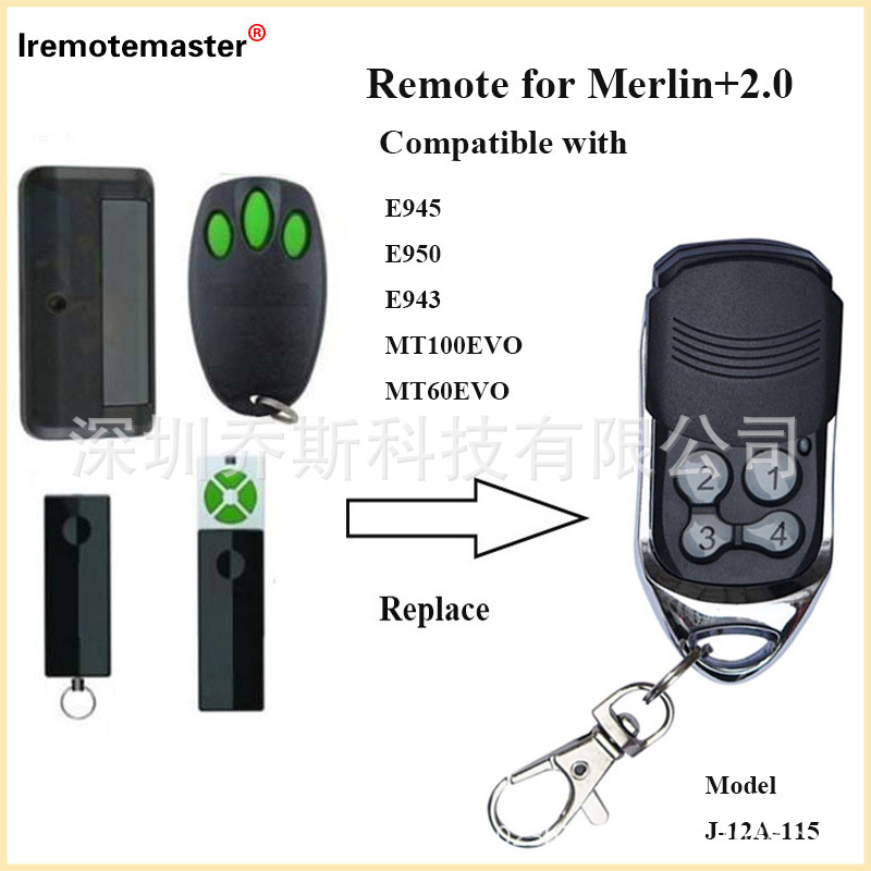 外贸433.92mhz车库门遥控器兼容Merlin+2.0 TX2REV Remotecontrol
