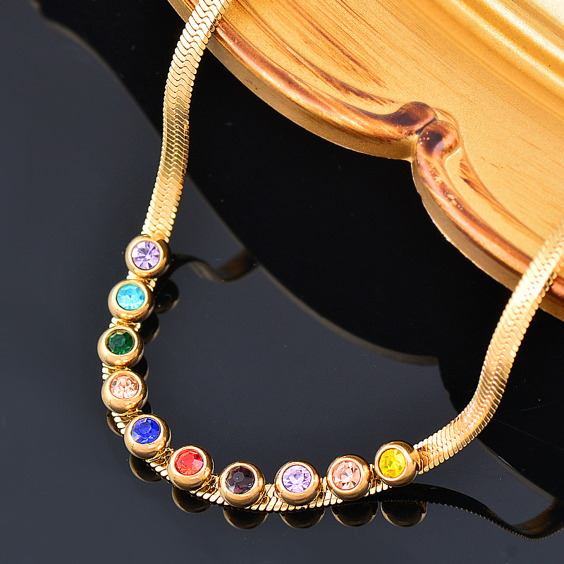 Fashion Colorful Titanium Steel Inlay Zircon Necklace 1 Piece