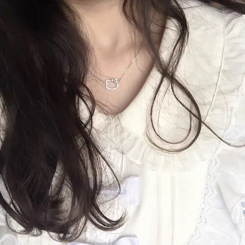 Shiny Diamond Hello Kitty Cat Necklace Cute Girl Style KT Cat Pearl Pendant Lockchain