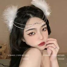 超仙羽毛发夹侧边夹网红拍照道具发饰古风汉服高级感超闪链条头饰