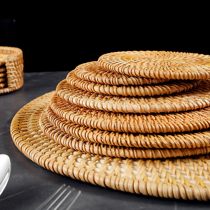 Cojín de aislamiento de caña vietnamita, almohadilla de mesa de comedor doméstica resistente a altas temperaturas, almohadilla de mesa china, almohadilla de taza de té, almohadilla de platos de comedor