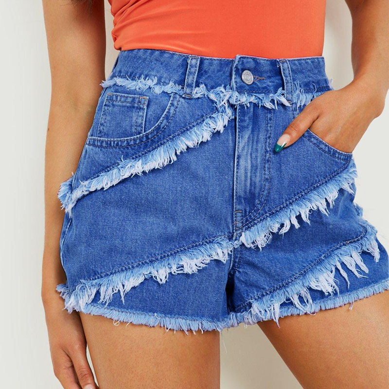 Shorts de Mezclilla Nuevos 2025, Estilo Europeo y Americano, Transfronterizos, de Cintura Alta, con Parches, de Pierna Recta, para Mujer, en Existencia
