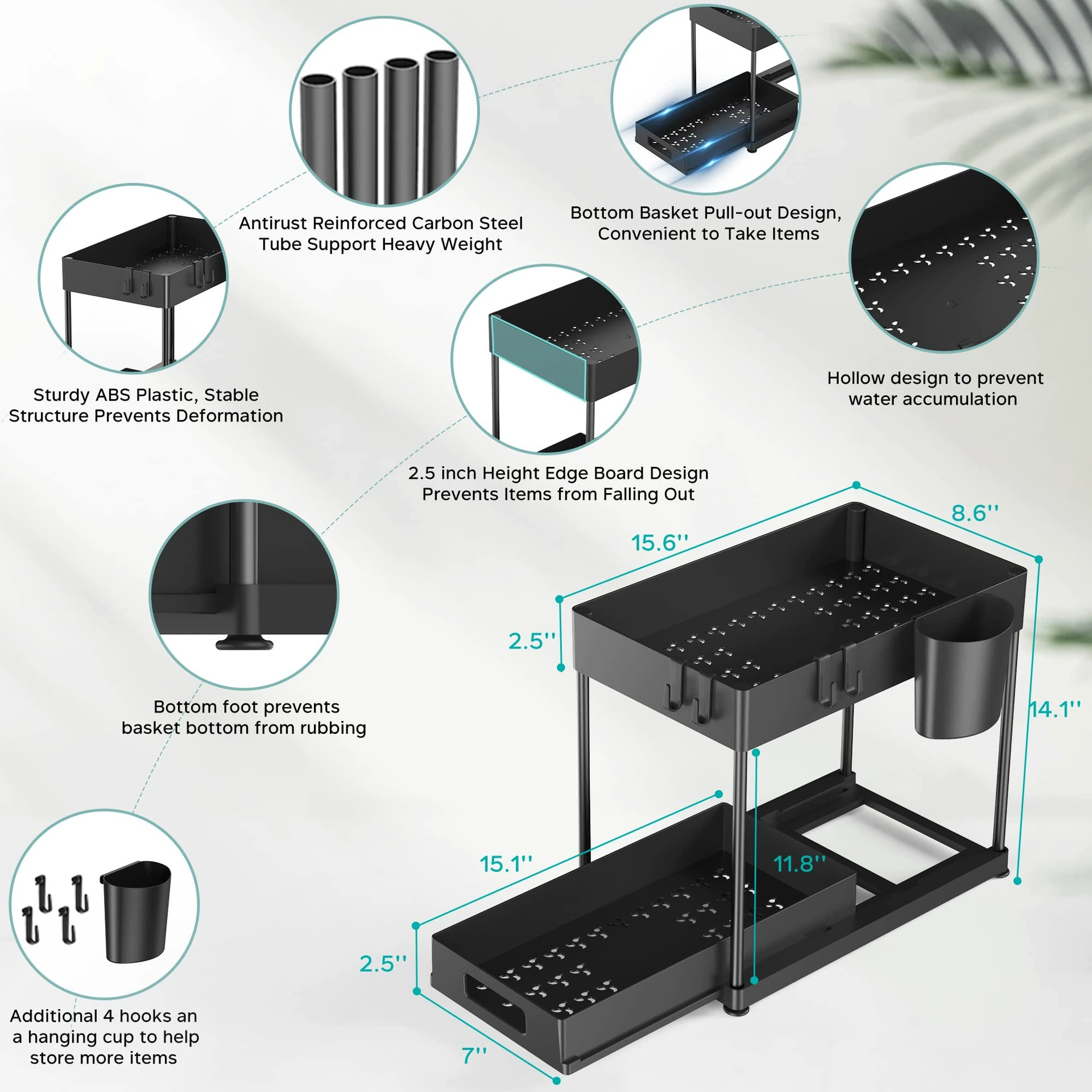 Haohong Double-Layer Pull-Down Kitchen Organizer Rack for Countertop or Cabinet, 40x24x7 cm