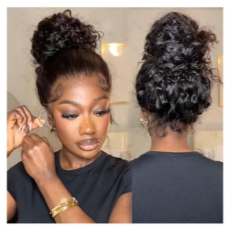 AliExpress Cross-border Europa y Estados Unidos nuevos productos pelucas damas europeas y americanas encaje delantero de fibra química casco negro de longitud media cabello liso