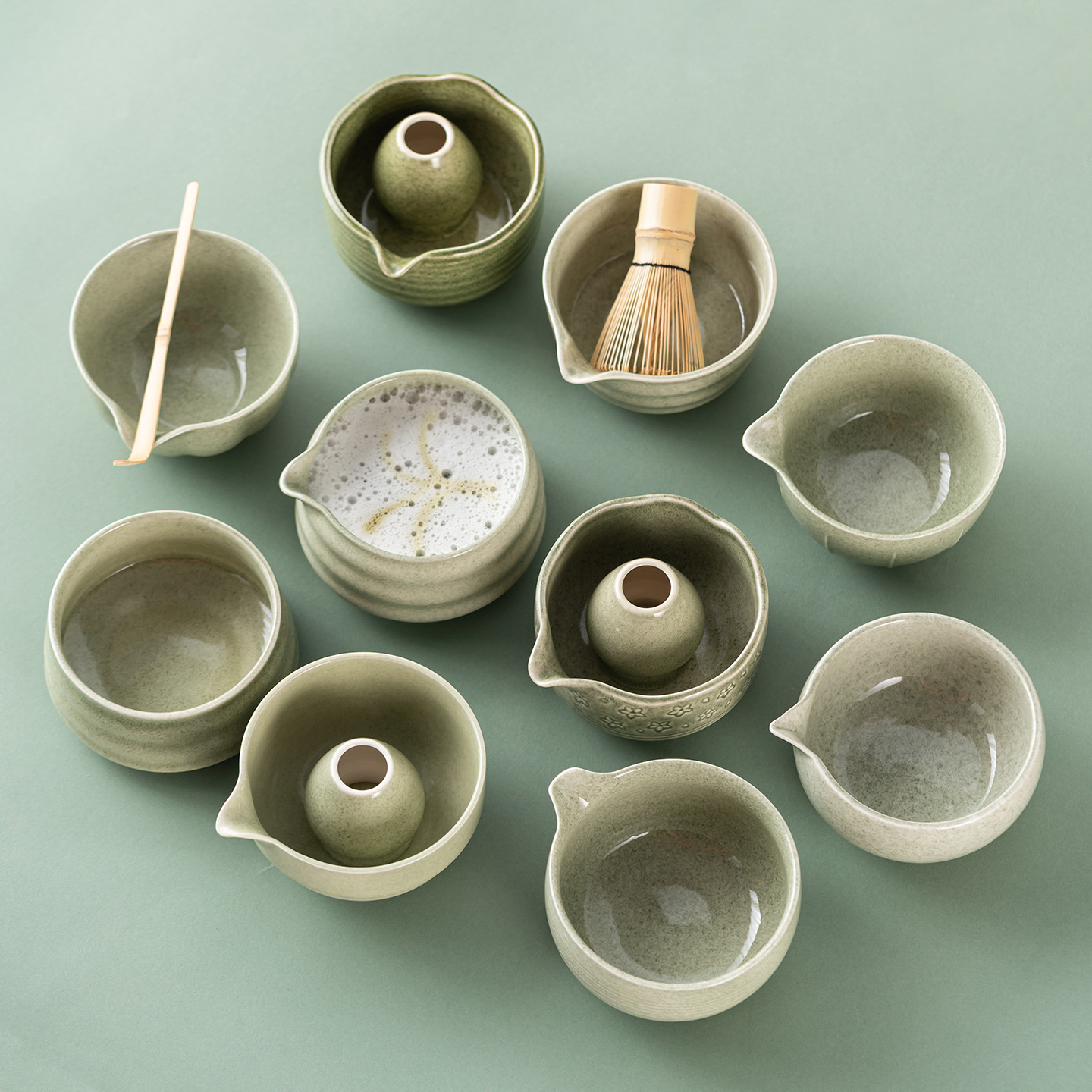 Transfronterizos para el set de tazón Matcha japonés con boquilla de tazón de té de cerámica con un dial de té de 4 piezas set de 8 piezas set de herramientas de té