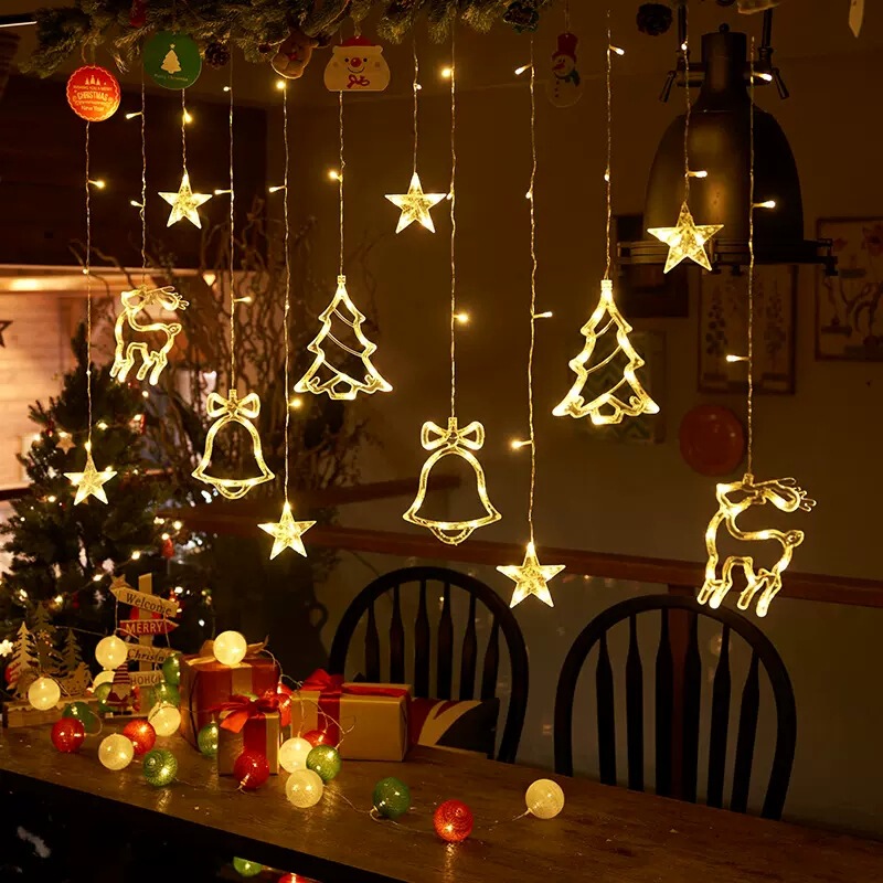 LEDソーラーストリングライトカーテンライトスターライトクリスマス屋外お祭り雰囲気装飾ライトランタンスターハグムーンライト|undefined