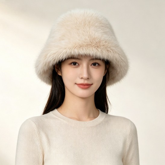 Imitation Fox Fur Women's Fisherman Hat, Thick Plush Bucket Hat, Furry Bucket Hat, Cold-Proof Imitation Fur Warm Hat