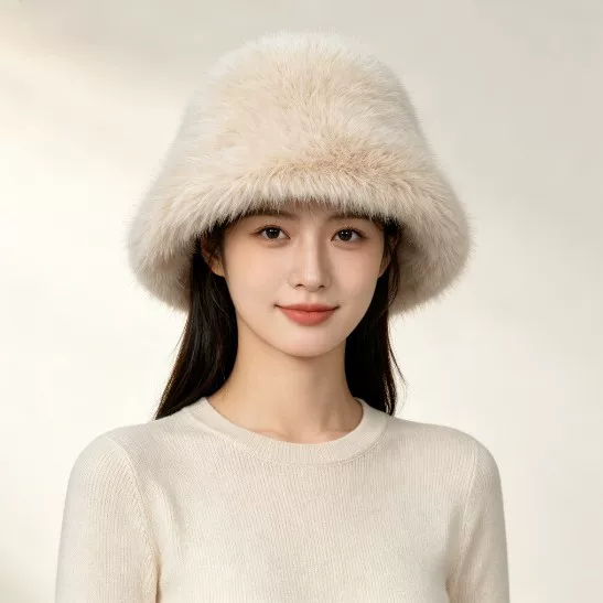 Imitation Fox Fur Women's Fisherman Hat, Thick Plush Bucket Hat, Furry Bucket Hat, Cold-Proof Imitation Fur Warm Hat
