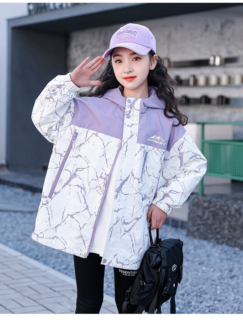 (2개) 소녀 코트 봄과 가을 2024 새로운 아동복 여성 큰 어린이 봄 후드 옷 어린이 봄 옷
