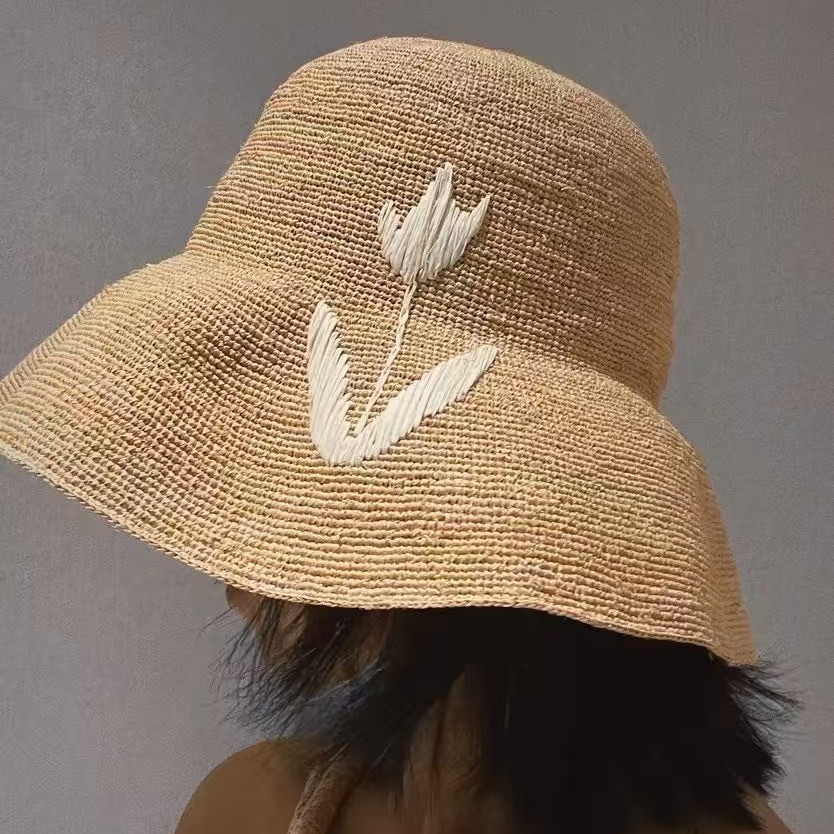 Hand-Woven Raffia Straw Hat for Women, Summer Sun Protection UV Blocking Beach Hat for Vacation - Thumbnail 3