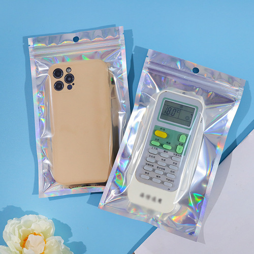 Laser ziplock bag, mobile phone case packaging bag, data cable plastic bag, colorful translucent sealing bag, jewelry sealing bag