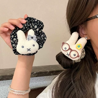 秋冬新款创意奶咖碎花小兔子大肠发圈可爱少女头饰刘海盘发皮筋