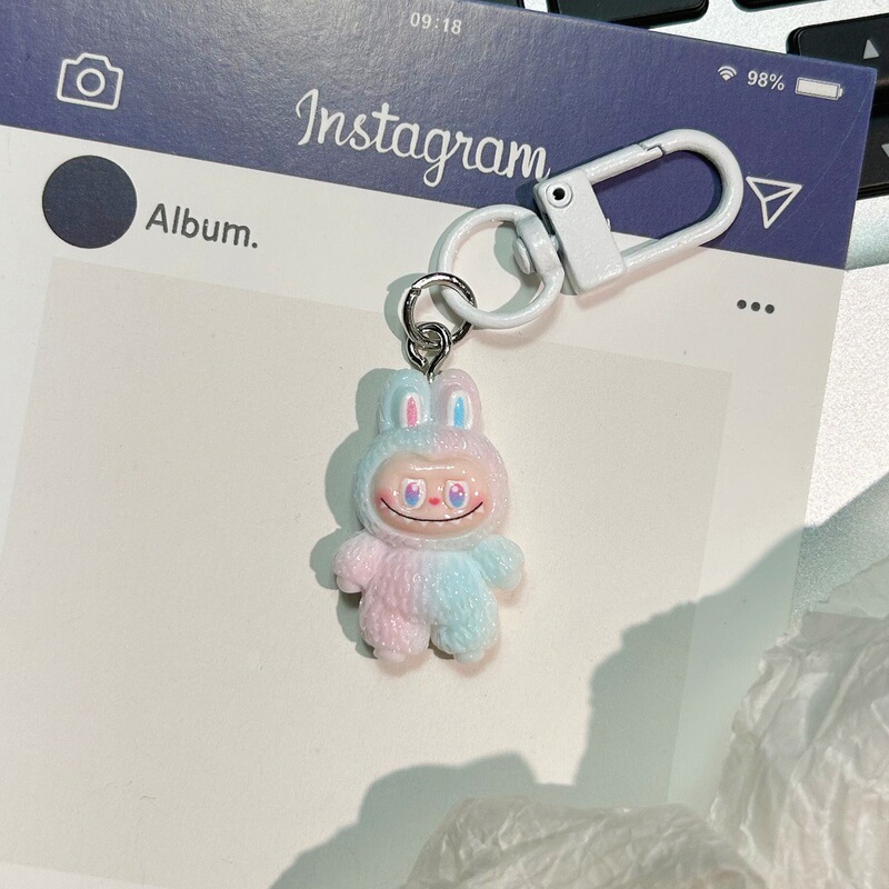 かわいいグラデーションラブブキーホルダー漫画 Q かわいいカラフルなバッグペンダント学生スクールバッグアクセサリー親友ギフト|undefined