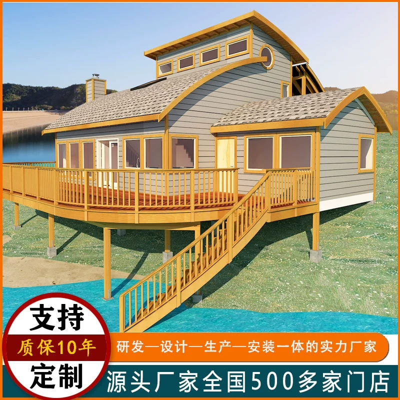 Дом-вилла для отдыха на кемпинге, изготовленный из дерева, с антикоррозийной деревянной конструкцией, мобильный, для экспорта, в живописной местности.